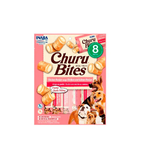 CHURU BITES DOG  POLLO Y SALMÓN 12GR ROSADO